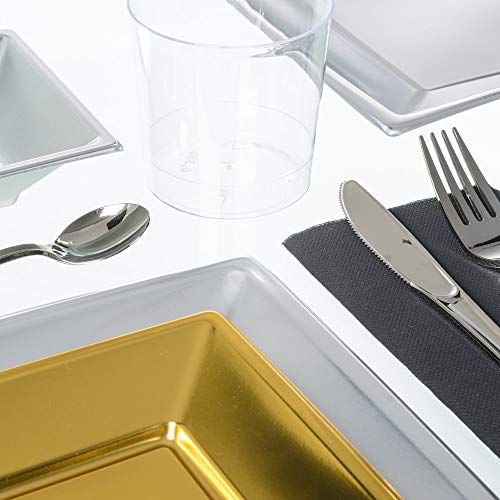 Lola Home Vajilla desechable para 18 Personas Moderna Plateada de plástico para Comedor LOLAhome