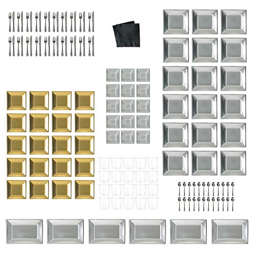 Lola Home Vajilla desechable para 18 Personas Moderna Plateada de plástico para Comedor LOLAhome