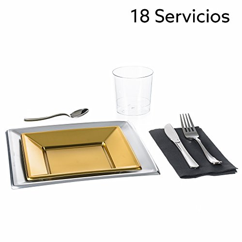 Lola Home Vajilla desechable para 18 Personas Moderna Plateada de plástico para Comedor LOLAhome