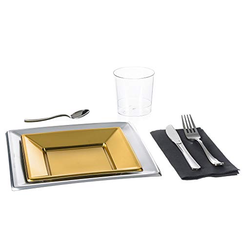 Lola Home Vajilla desechable para 18 Personas Moderna Plateada de plástico para Comedor LOLAhome