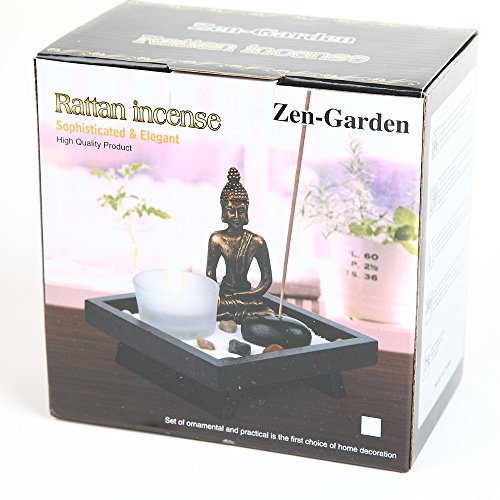 London Boutique Estatua de Buda Sentado tailandés portavelas de Piedra Natural de ratán Incienso Set de Regalo (Sentado Budha HD38)