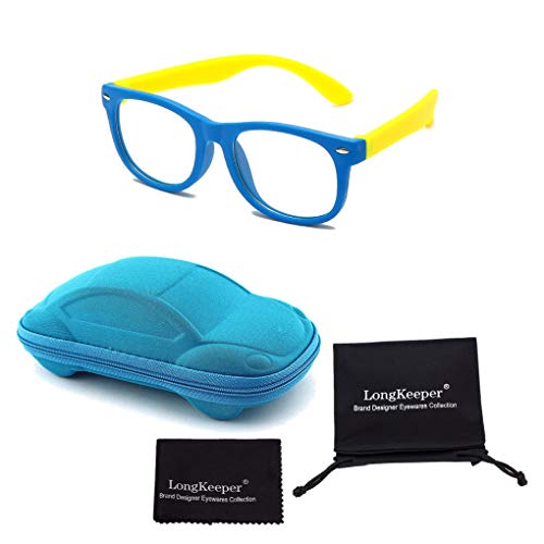 Long Keeper Gafas de protección anti-luz azul irrompibles niños, gafas para juegos con protección UV y anti fatiga visual para niños (Azul amarillo)