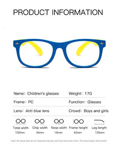 Long Keeper Gafas de protección anti-luz azul irrompibles niños, gafas para juegos con protección UV y anti fatiga visual para niños (Azul amarillo)