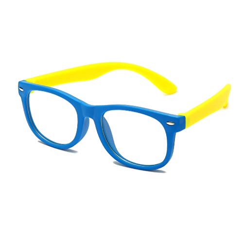 Long Keeper Gafas de protección anti-luz azul irrompibles niños, gafas para juegos con protección UV y anti fatiga visual para niños (Azul amarillo)