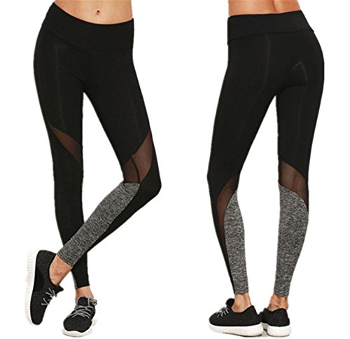 Longra Hey! Leggings Deportivos de Malla para Mujer, Pantalones de Yoga Slim - Sólido Color - Elástico Pretina Pantalones (Negro, S【Agregue un tamaño para Comprar】)