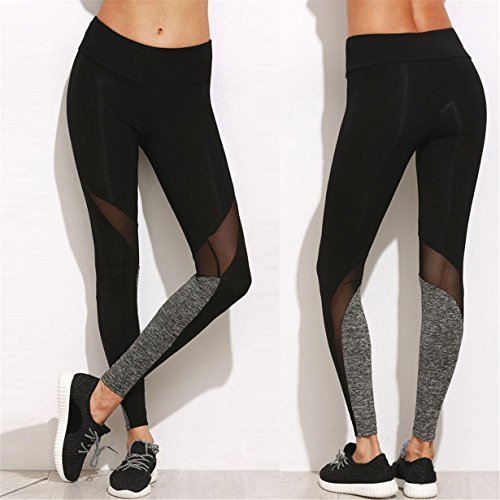Longra Hey! Leggings Deportivos de Malla para Mujer, Pantalones de Yoga Slim - Sólido Color - Elástico Pretina Pantalones (Negro, S【Agregue un tamaño para Comprar】)