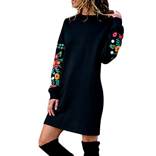 Longra ❤️ Sudadera Casual Manga Largo De La Camisa De Slim De Cuello Redondo Vestido - Mujer