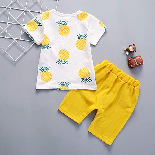 LOPILY Camiseta De Manga Corta con Estampado De Piña para Niños Top Pantalones Cortos De Color Liso Conjunto Traje