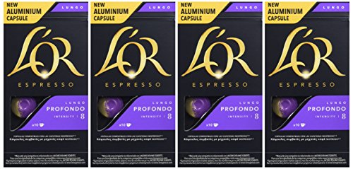 L'Or Espresso Café Lungo Profundo Intensidad 8 - 40 cápsulas de aluminio compatibles con máquinas Nespresso (R)* (4 Paquetes de 10 cápsulas)