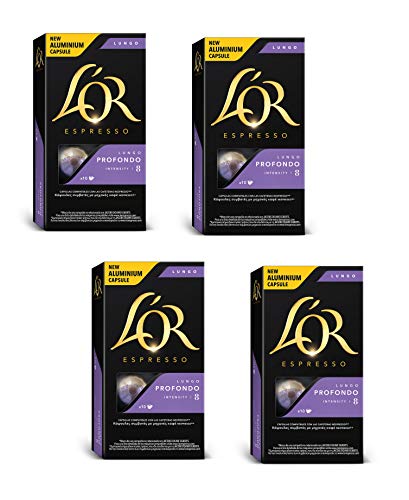 L'Or Espresso Café Lungo Profundo Intensidad 8 - 40 cápsulas de aluminio compatibles con máquinas Nespresso (R)* (4 Paquetes de 10 cápsulas)