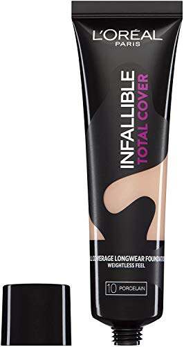 L'Oréal Paris Infaillible Base de maquillaje Total Cover 10 Porcelain, 3 unidades (3 x 35 ml)