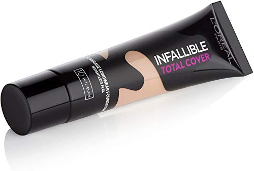 L'Oréal Paris Infaillible Base de maquillaje Total Cover 10 Porcelain, 3 unidades (3 x 35 ml)