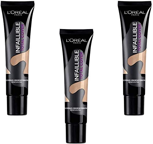 L'Oréal Paris Infaillible Base de maquillaje Total Cover 30 Miel, 3 unidades (3 x 35 ml)