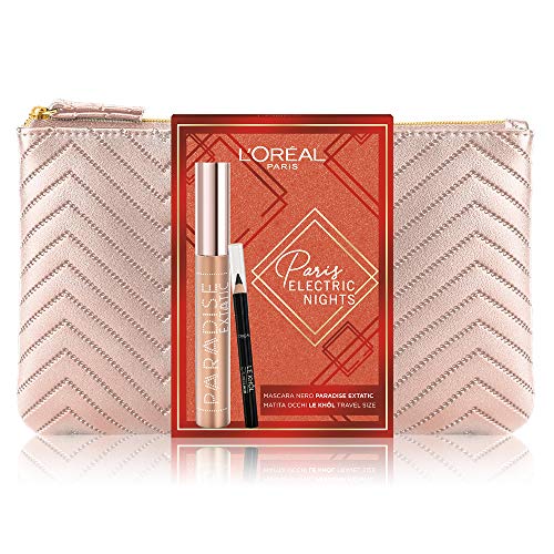 L'Oréal Paris Makeup - Caja de regalo para mujer, máscara de volumen alargadora Paradise Extatic negro y lápiz de ojos Le Khol, tamaño Travel