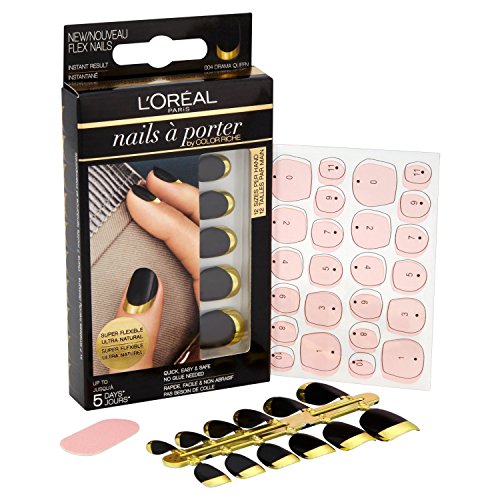 L’Oréal Paris Nails a Porter Flex 004 Drama Queen - estuches de extensiones de uñas (Drama Queen, Negro, Oro)