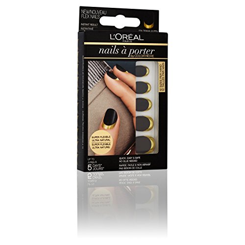 L’Oréal Paris Nails a Porter Flex 004 Drama Queen - estuches de extensiones de uñas (Drama Queen, Negro, Oro)
