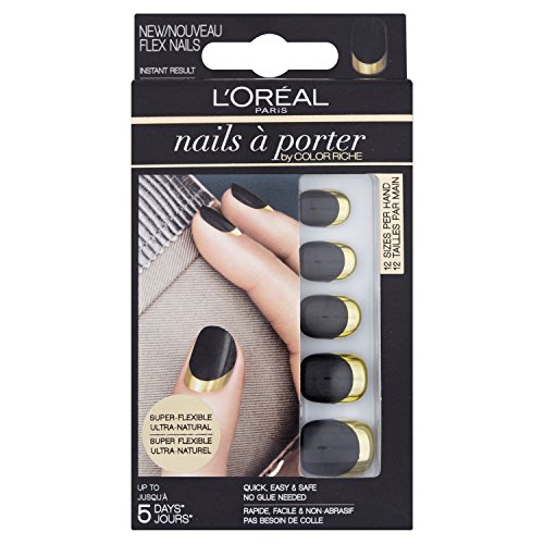 L’Oréal Paris Nails a Porter Flex 004 Drama Queen - estuches de extensiones de uñas (Drama Queen, Negro, Oro)