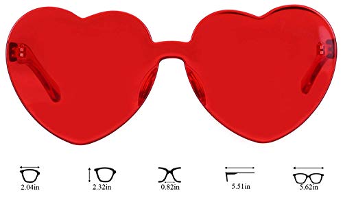 Lorigun Gafas de Sol con Forma de corazón Gafas de Sol Transparentes Color del Caramelo Sin Marco Sin Montura Gafas con Color para la Fiesta Cosplay (Rojo)