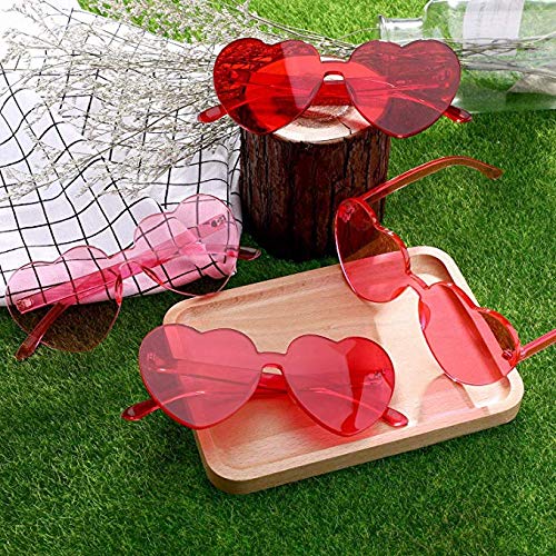 Lorigun Gafas de Sol con Forma de corazón Gafas de Sol Transparentes Color del Caramelo Sin Marco Sin Montura Gafas con Color para la Fiesta Cosplay (Rojo)
