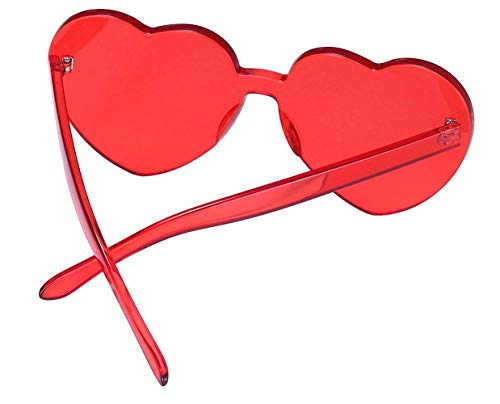 Lorigun Gafas de Sol con Forma de corazón Gafas de Sol Transparentes Color del Caramelo Sin Marco Sin Montura Gafas con Color para la Fiesta Cosplay (Rojo)