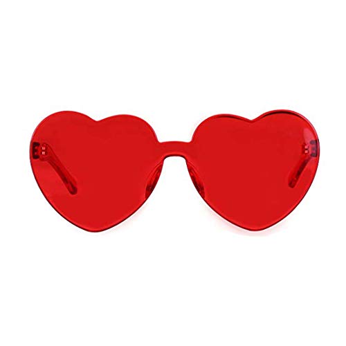 Lorigun Gafas de Sol con Forma de corazón Gafas de Sol Transparentes Color del Caramelo Sin Marco Sin Montura Gafas con Color para la Fiesta Cosplay (Rojo)