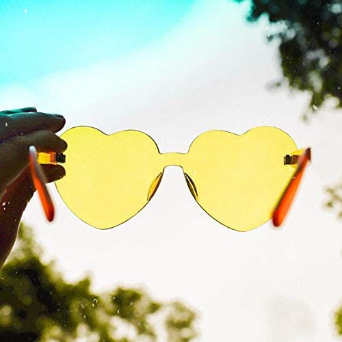 Lorigun Gafas de Sol con Forma de corazón Gafas de Sol Transparentes Color del Caramelo Sin Marco Sin Montura Gafas con Color para la Fiesta Cosplay (Amarillo)