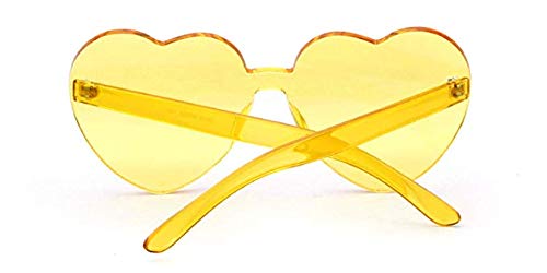 Lorigun Gafas de Sol con Forma de corazón Gafas de Sol Transparentes Color del Caramelo Sin Marco Sin Montura Gafas con Color para la Fiesta Cosplay (Amarillo)