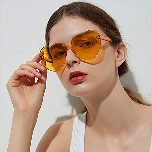 Lorigun Gafas de Sol con Forma de corazón Gafas de Sol Transparentes Color del Caramelo Sin Marco Sin Montura Gafas con Color para la Fiesta Cosplay (Amarillo)