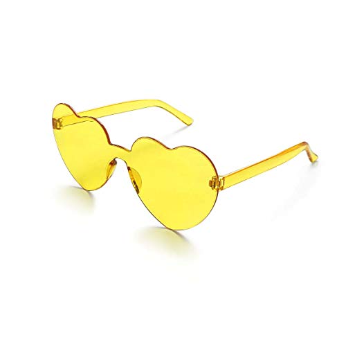 Lorigun Gafas de Sol con Forma de corazón Gafas de Sol Transparentes Color del Caramelo Sin Marco Sin Montura Gafas con Color para la Fiesta Cosplay (Amarillo)