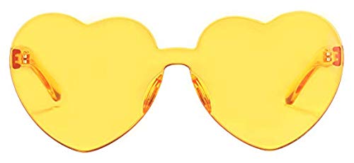 Lorigun Gafas de Sol con Forma de corazón Gafas de Sol Transparentes Color del Caramelo Sin Marco Sin Montura Gafas con Color para la Fiesta Cosplay (Amarillo)