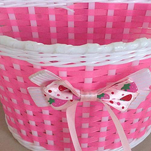 Lorjoyx Los niños Linda Bicicletas Vespa Canasta de la Bicicleta de los niños de plástico de Punto Hecho a Mano del Nudo del Arco del Frente del (Pink)