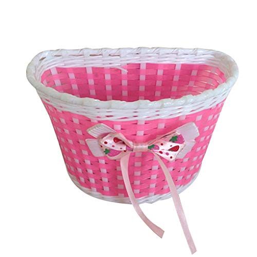 Lorjoyx Los niños Linda Bicicletas Vespa Canasta de la Bicicleta de los niños de plástico de Punto Hecho a Mano del Nudo del Arco del Frente del (Pink)