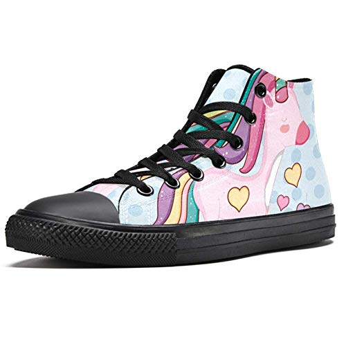 LORVIES - Zapatillas de deporte con diseño de unicornio con corazones y peinado, de lona para hombre, zapatillas deportivas, (multicolor), 42.5 EU
