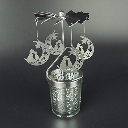 Losenlli Gato en la luna Rotación romántica Candelabro Puerta giratoria Molino de vela Portavelas Regalo de Navidad