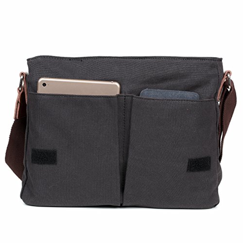 LOSMILE Bolsa Bandolera de Tela de Lona para Hombre,Unisex Vintage Canvas Bolso de Hombro para Messenger Bag para Trabajo Uni Viaje Deporte. (Negro)