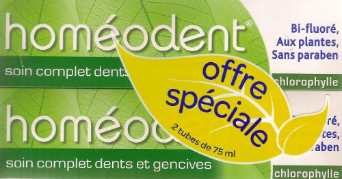 Lot de 2 x 75 ml Dentifrice Soin Blancheur Chlorophyle Homéodent Boiron