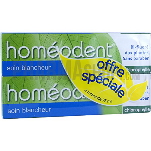 Lot de 2 x 75 ml Dentifrice Soin Blancheur Chlorophyle Homéodent Boiron