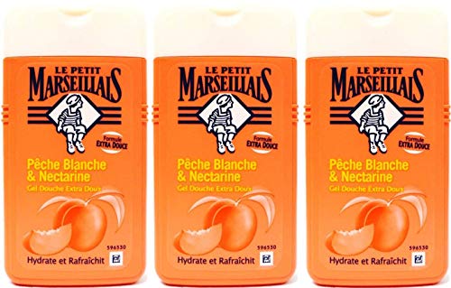 Lote de 3 geles de ducha Le Petit Marseillais extra suaves con melocotón blanco y nectarina, 250 ml