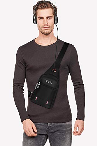 Lotisie Bolso Pecho Hombre Bolso Cruzado Pequeños Luz Weigt Mochila Bandolera Hombre para Caminar, Viajar, Ciclismo (Negro)