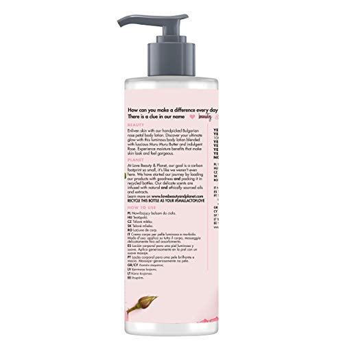 Love Beauty and Planet Loción corporal Para Piel luminosa y suave, Manteca de Murumuru y Rosa 100% Vegano - Pack de 2 x 400 ml (Total: 800 ml)