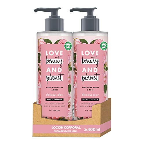Love Beauty and Planet Loción corporal Para Piel luminosa y suave, Manteca de Murumuru y Rosa 100% Vegano - Pack de 2 x 400 ml (Total: 800 ml)