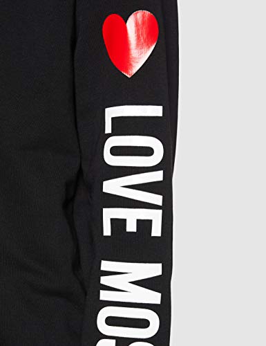 Love Moschino Hooded Long Fleece Zipped Sweatshirt_Stripe Logo & Heart Print On Sleeve_Ribbed Bottom & Cuffs Sudadera, Negro (Black C74), 38 (Talla del Fabricante: 42) para Mujer