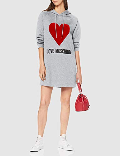Love Moschino Logo and Heart Print_Long Sleeve Hooded Dress Vestido, (Light Grey A699), 40 (Talla del Fabricante: 42) para Mujer