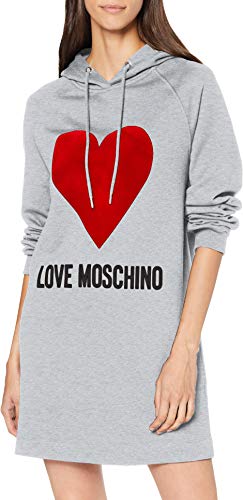 Love Moschino Logo and Heart Print_Long Sleeve Hooded Dress Vestido, (Light Grey A699), 40 (Talla del Fabricante: 42) para Mujer