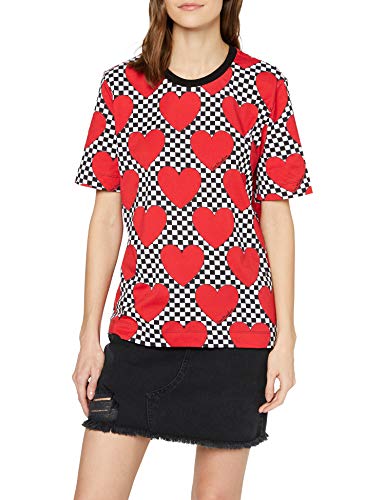 Love Moschino Short Sleeve Jersey T-Shirt_Allover Hearts Print Camiseta, Multicolor (Pr.Hearts/Red 0002), 40 (Talla del Fabricante: 44) para Mujer