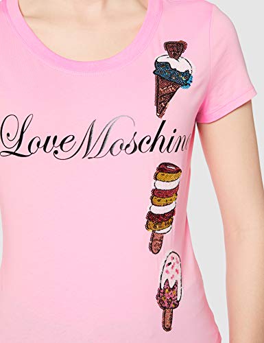 Love Moschino t-Shirt_Three-Ice Cream and Logo Print Camiseta, Rosa (Pink L94), 40 (Talla del Fabricante: 44) para Mujer