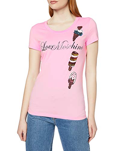 Love Moschino t-Shirt_Three-Ice Cream and Logo Print Camiseta, Rosa (Pink L94), 40 (Talla del Fabricante: 44) para Mujer