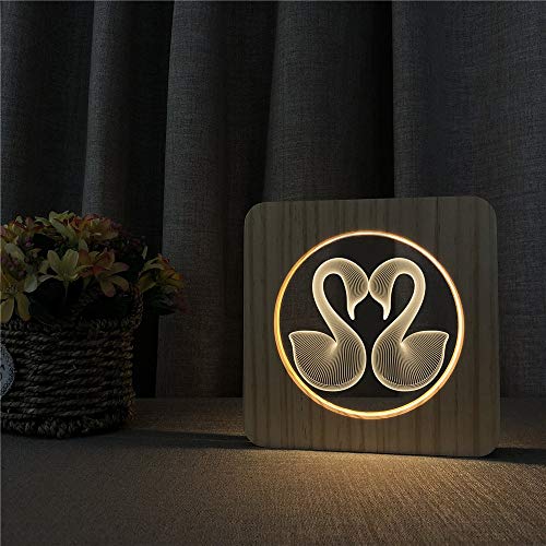 Love Swan Modelo Animal Acrílico Madera Luz de Noche Mesa Interruptor de luz Control Habitación Infantil Luz de Talla Decorativa