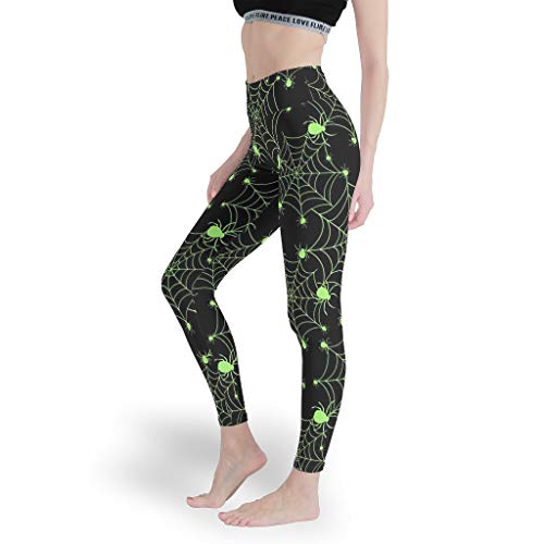 LPLoveYogaShop - Leggings para mujer, diseño de araña verde blanco S