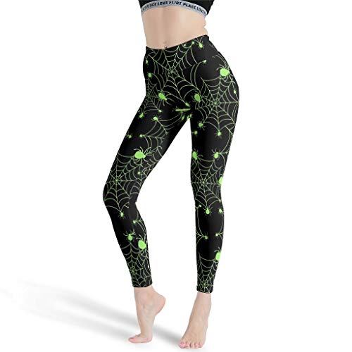 LPLoveYogaShop - Leggings para mujer, diseño de araña verde blanco S